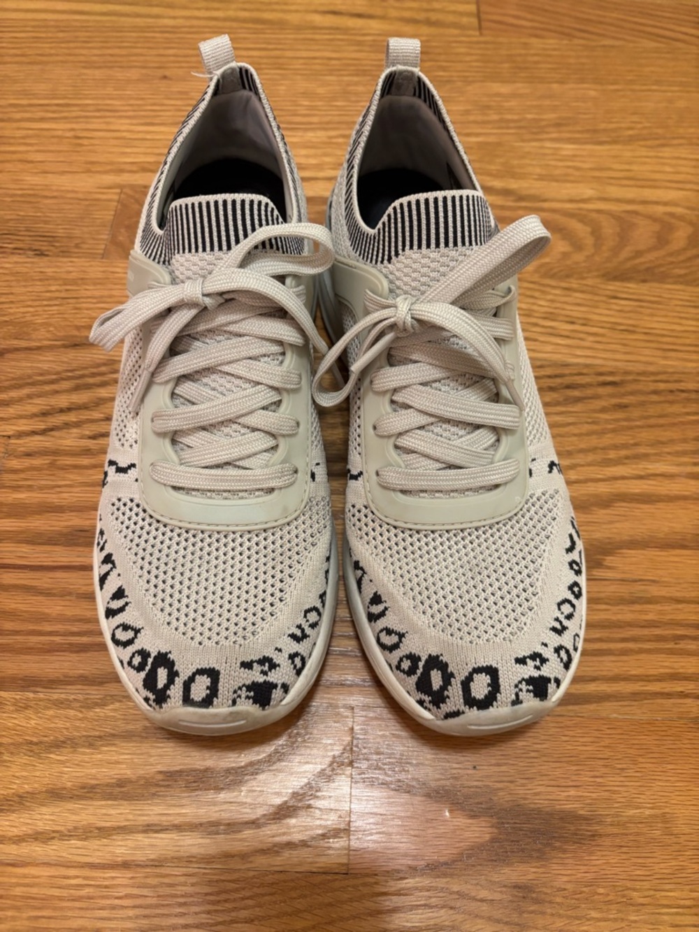 Skechers Cream Knit Leopard Accent Sneakers